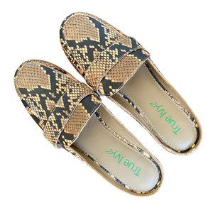 True Ivy Leather Python Animal Print Mules Slides Slip On Flats Size 6M